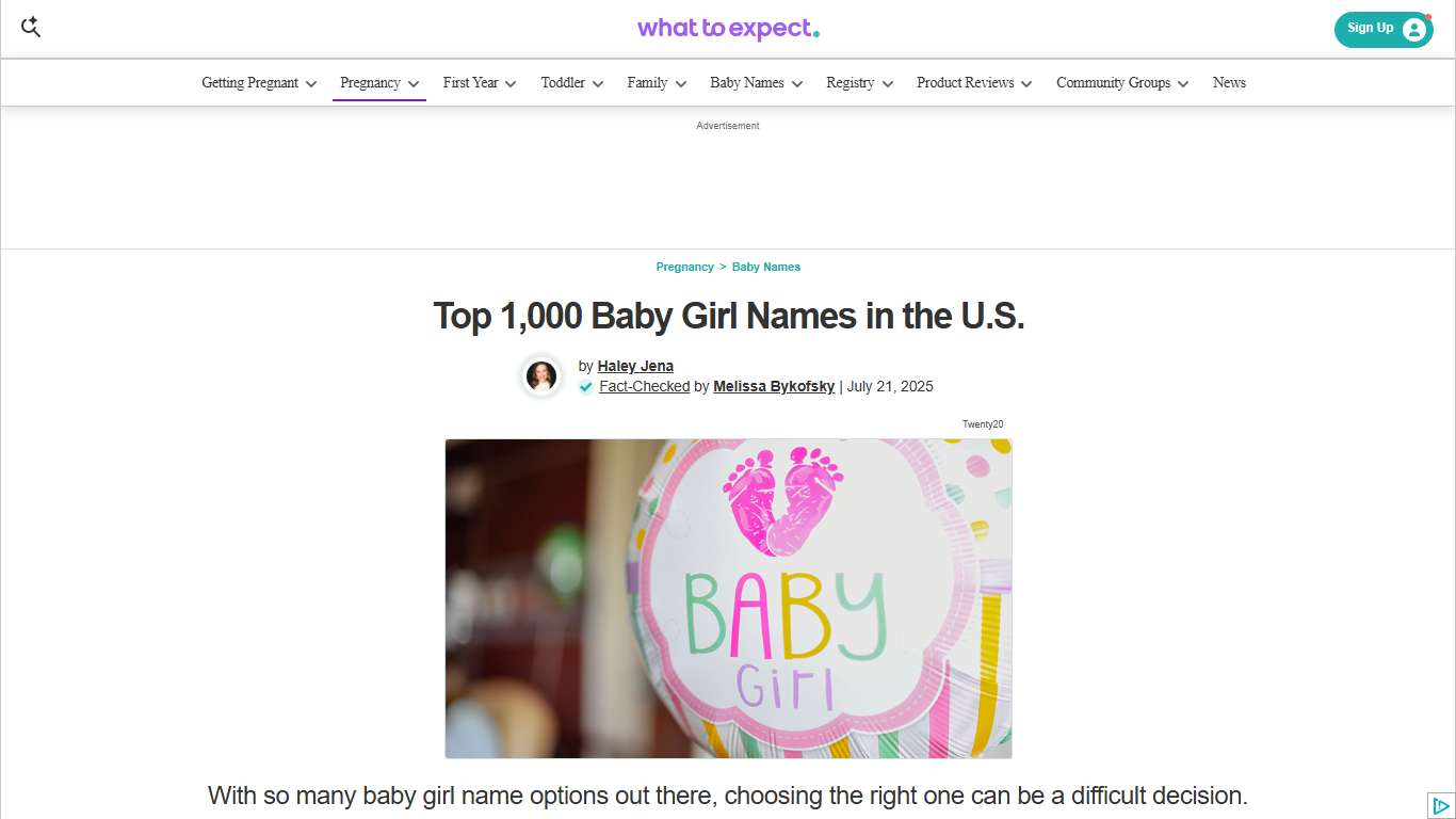 Top 1,000 Baby Girl Names in the U.S. 2025