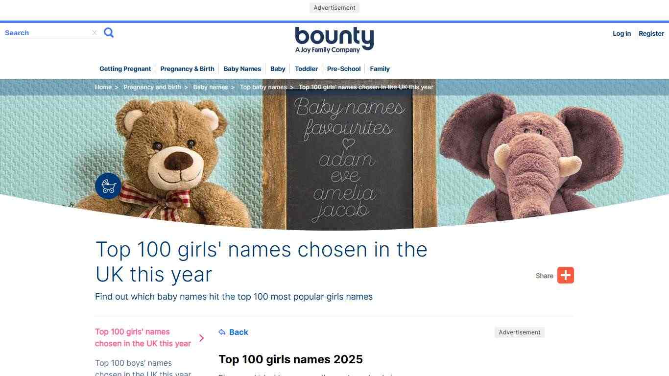 Top 100 Girls Names | Baby Girls Names | Bounty