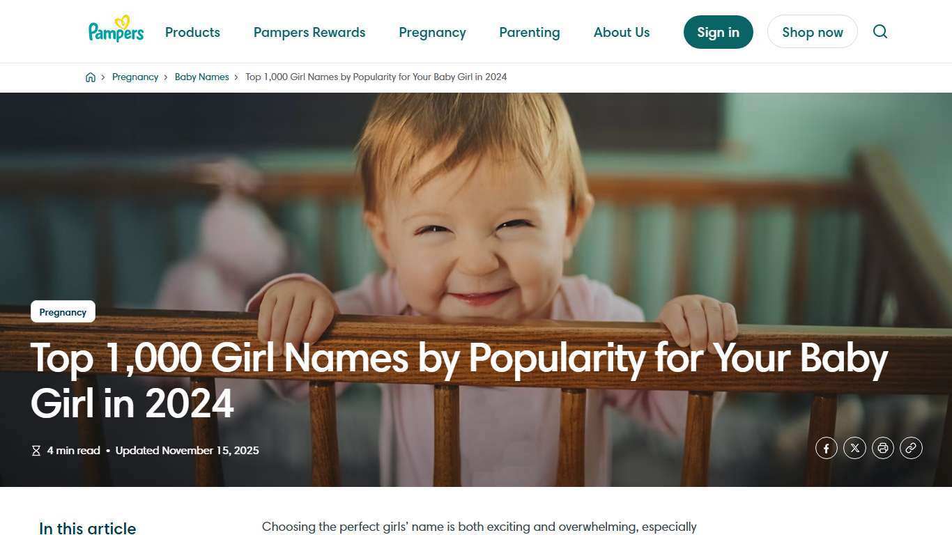 Top 1,000 Baby Girl Names You'll Love | Pampers